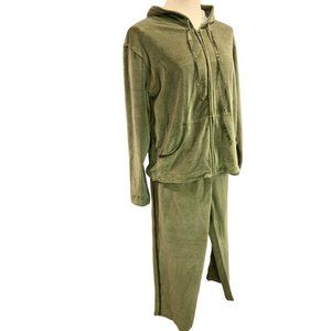 Small Jane Ashley Y2K Women's Two Piece Olive Green Velour Sweat Suit New
